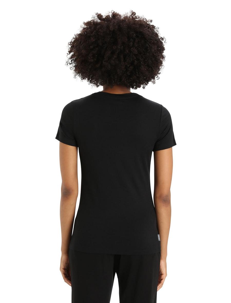 Black Women's Icebreaker Merino Tech Lite II Short Sleeve Natural Alps T Shirts | USA 1605VRWD